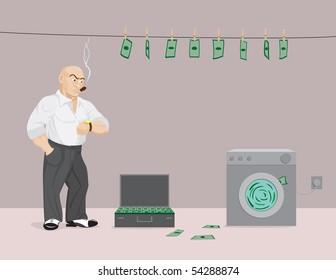 The gangster washes money in laundry washer