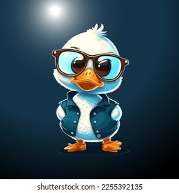 gangster white duck character in sunglasses. Vector illustration