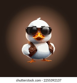 personaje de patos blancos pangster con gafas de sol. Ilustración del vector