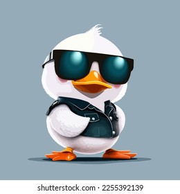 gangster white duck character in sunglasses. Vector illustration