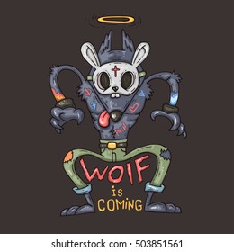 gangster wolf cartoon illustration for print and web