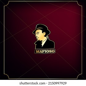 GANGSTERITO LOGO emblems with character abstract silhouette men head in hat . Vintage vector illustration