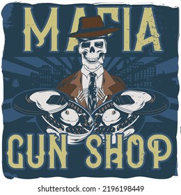a gangster's skeleton with a hat on, and bullets
