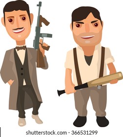 Gangsters. Vector flat illustration isolated on white background. Hand drawn design element for label and poster
