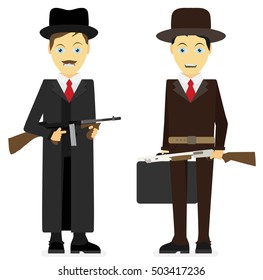 Gangsters. Vector flat illustration isolated on white background.