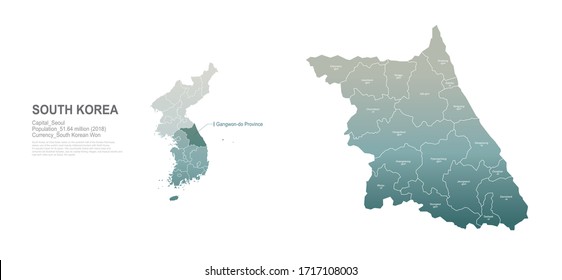 gangwon do map. south korea city, provinces vector map series. 