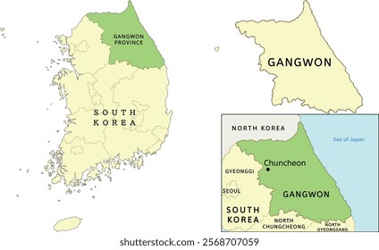 Gangwon Province location on map of South Korea. Capital city is Chuncheon