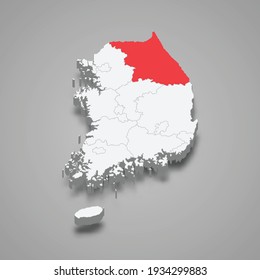 Gangwon region location within South Korea 3d isometric map
