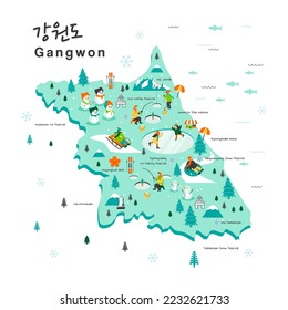 Gangwon winter travel map vector illustration. Korean character is " Gangwon do "