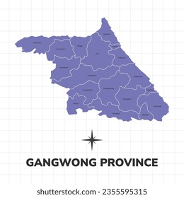 Gangwong province map illustration. Map of the province in South Korea