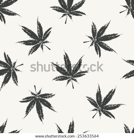 Ganja Leaves Seamless Pattern. Vector Illustration.