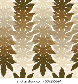 Ganja marijuana seamless brown pattern. Cannabis leafs seamless wallpaper. Marijuana weed outline background. Vector illustration art.