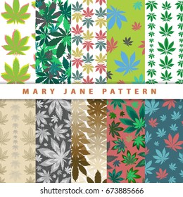 Ganja marijuana seamless pattern on colorful backgrounds. Cannabis colorful leafs seamless wallpaper. Marijuana natural weed. Vector illustration art.