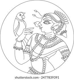 Ganjifa alte Tradition des Kartenspielens. Ganjifa-Zeichnungen sind eine volkstümliche Kunstform aus Indien, Maharashtra. Zeichnungen sind hauptsächlich von der Gesellschaft, Göttern und Göttinnen aus der hinduistischen Mythologie.	
