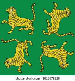 Tiger drew in Ganjfa style. Ganjifa is a traditional game of cards that has over a period of time, evolved into an art form. folk art from Maharashtra, India
textile printing, logo, wallpaper