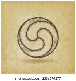 Gankyil Tibetan Symbol. Three swirling and interconnected blades on vintage background. Vector illustration