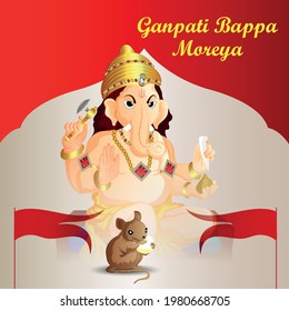 Ganpati bappa moreya celebration background with vector illustration of lord ganesh