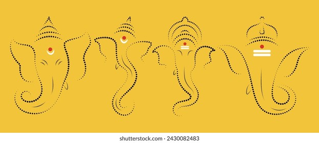 ganpati dotted line art set. Decoration for Indian Hindu Auspicious Occasion, ganesh chaturthi special vector design. 