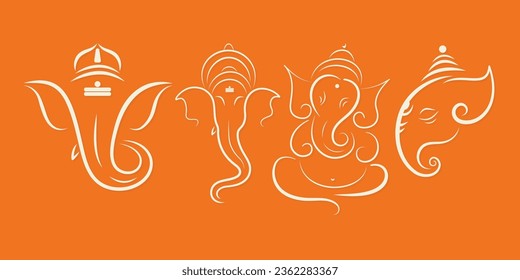 ganpati line art set. Decoration for Indian Hindu Auspicious Occasion, ganesh chaturthi special vector, editable design. poster, card, home decor.