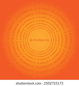 Ganpati Mantra on Hindi Devanagari in circles on auspicious orange background. Shree Ganesh mantra in circles, Lord Ganpati Mantra in Hindi in concentric circles