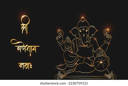 Ganpati vector, sri ganesh gradient golden stroke vector object.  