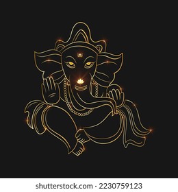 Ganpati vector, sri ganesh gradient golden stroke vector object.  