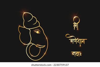 Ganpati vector, sri ganesh gradient golden stroke vector object.  