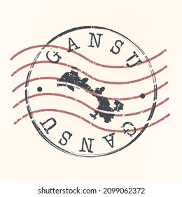 Gansu, China Stamp Map Postal. Silhouette. Passport Round Design. Vector Icon. Design Retro Travel National Symbol.