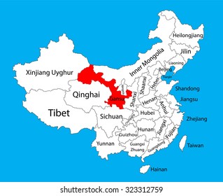 Gansu province map, China vector map illustration isolated on background. Editable China map vector.
