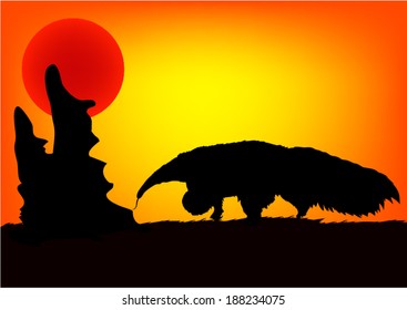 Gant Anteater in sunset. Vector