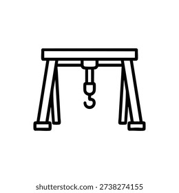 Gantry crane hook line icon black and white construction lifting equipment vector illustration