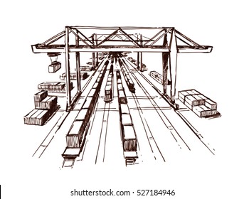 Gantry Crane railroad lines Sketch