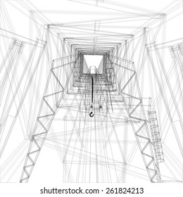 Gantry crane. Wire-frame. Vector EPS10 format. Vector rendering of 3d