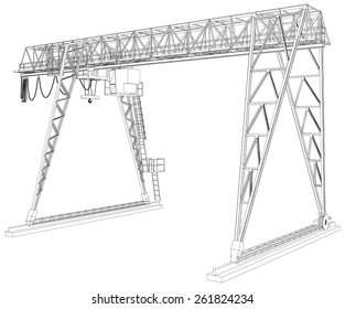 Gantry crane. Wire-frame. Vector EPS10 format. Vector rendering of 3d