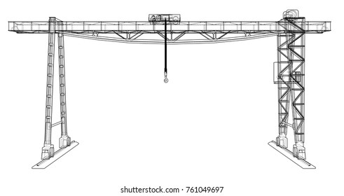 Gantry crane. Wire-frame. Vector EPS10 format. Vector rendering of 3d