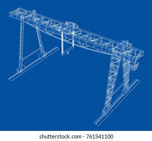 Gantry crane. Wire-frame. Vector EPS10 format. Vector rendering of 3d