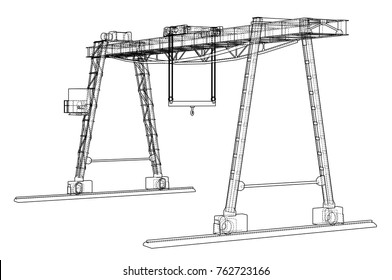 Gantry crane. Wire-frame. Vector EPS10 format. Vector rendering of 3d