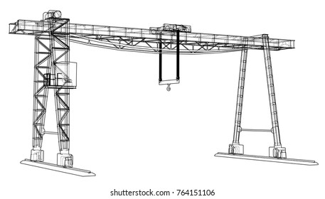 Gantry crane. Wire-frame. Vector EPS10 format. Vector rendering of 3d