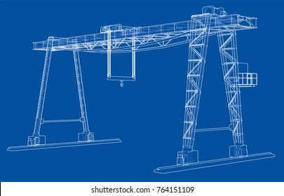 Gantry crane. Wire-frame. Vector EPS10 format. Vector rendering of 3d