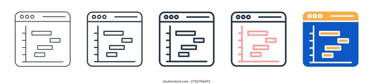 Iconos de estilo diferente del diagrama de Gantt establecen la Ilustración vectorial.