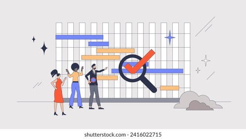 Gantt chart as effective time management framework retro tiny person concept. Business project planning with work task organization and productive strategy vector illustration. Efficient process tool