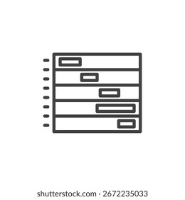 Balkendiagramm-Liniensymbol mit Balken über der Zeitachse. Gliedern Sie ein Vektorsymbol, Zeichen, das Projektpläne und Managementplanung in Analysen und Berichten symbolisiert.
