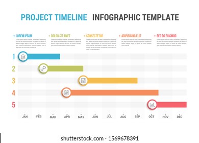 Gantt chart, project timeline with five stages, infographic template, vector eps10 illustration