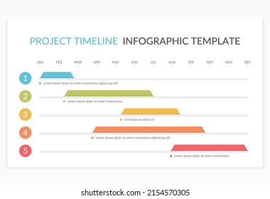 Gantt Chart, Project Timeline With Five Stages, Infographic Template, Vector Eps10 Illustration