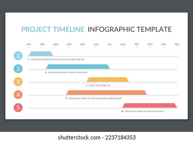 Gantt chart, project timeline with five stages, infographic template, vector eps10 illustration