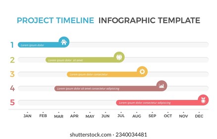 Gantt chart, project timeline with five stages, infographic template, vector eps10 illustration