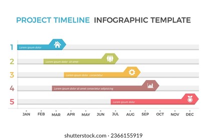 diagrama de Gantt, escala de tiempo de proyecto con cinco etapas, plantilla de infografía, ilustración de eps10 vectoriales