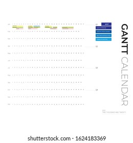 Gantt chart, project timeline with full calendar 2020, infographic template, vector eps10 illustration