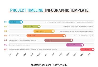 Gantt chart, project timeline with seven stages, infographic template, vector eps10 illustration