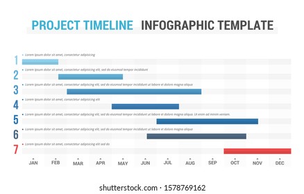 Gantt Chart, Project Timeline With Seven Stages, Infographic Template, Vector Eps10 Illustration